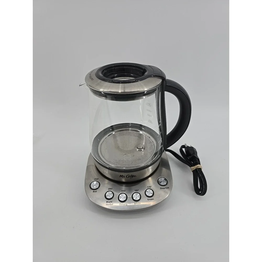 Mr. Coffee Electric Tea Kettle Schott Duran Glass Silver 1.2L 5 Cup